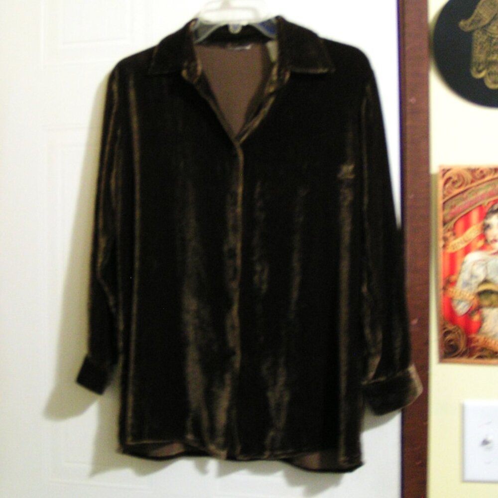 DARK BROWN VELVET SHIRT M